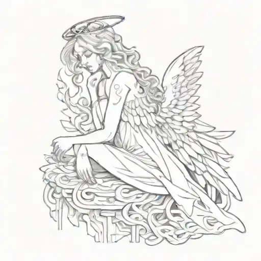 An Angel With Wings Sitting Alone