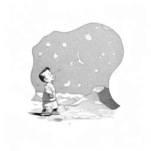 Little Kid Standing Looking Up At The Stars