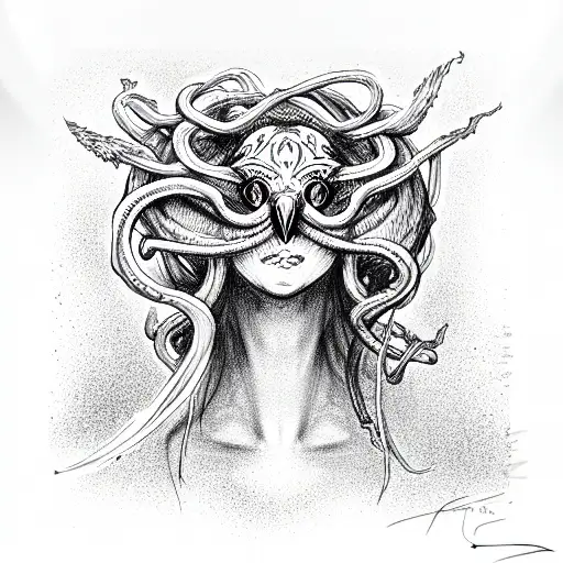 The Severed Head Of A Gorgon Medusa In The Paws Of An Owl