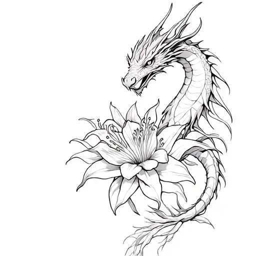 Dragons And Spider Lilies Line Tattoo Red And Black