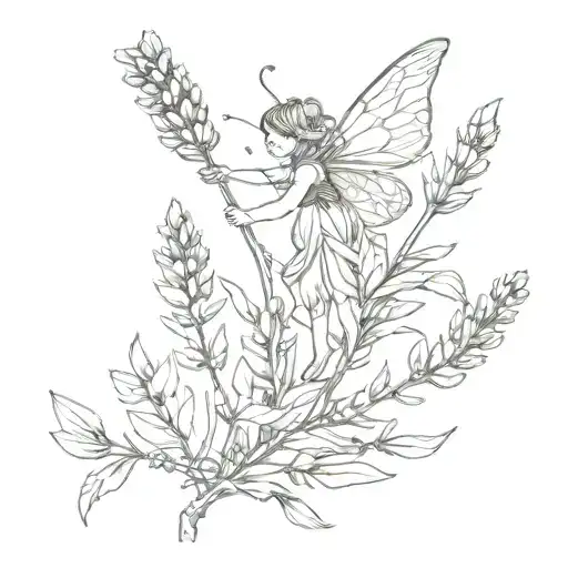Lavender Sprig With Tiny Fairy Flying
