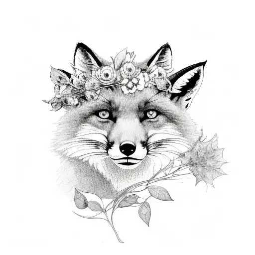 Fox Body With Flowers And Leaves
