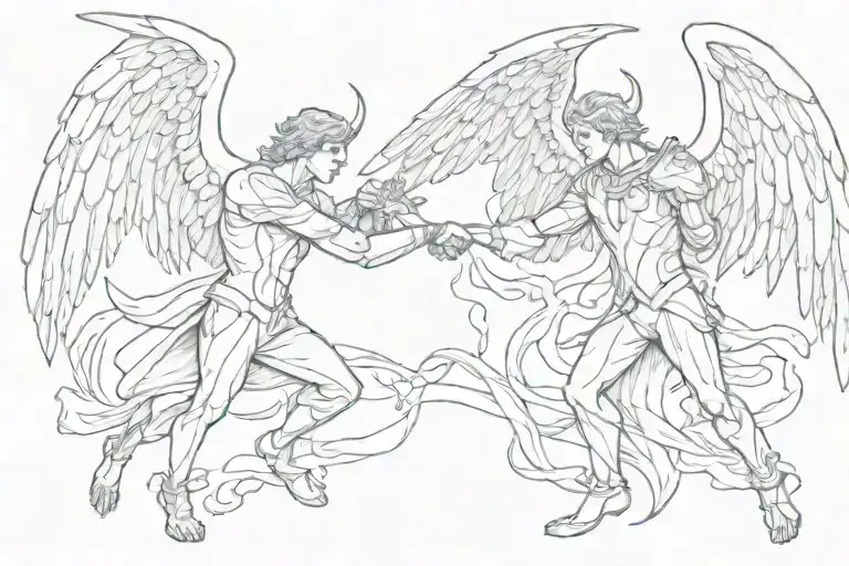 Angel Fighting Devil Wearing Suit