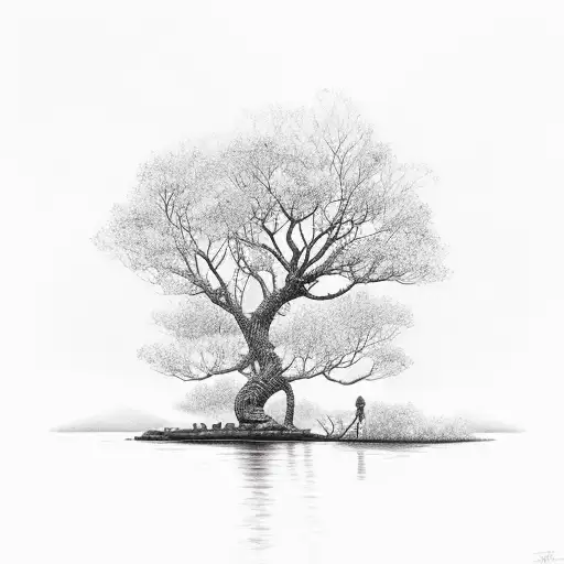 Plam Tree Wih Sunset In The Background Over Water