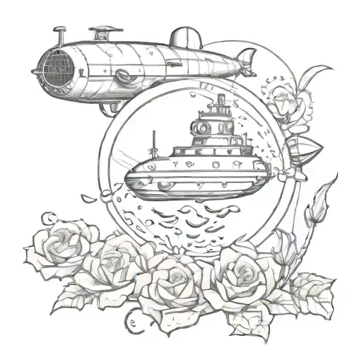 Money Rose Blooming Underwater With A Submarine In The Background