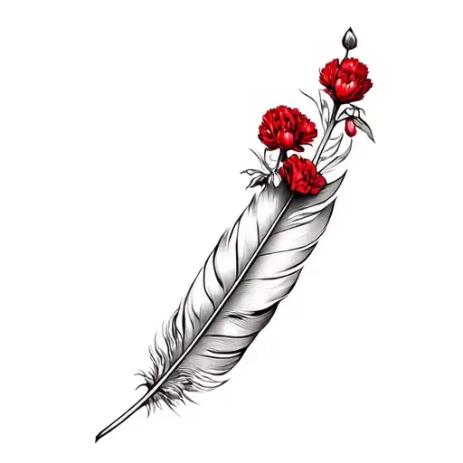 Feather And Red Carnations
