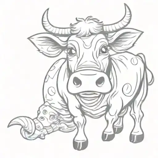 Cow Cartoon Character Holding