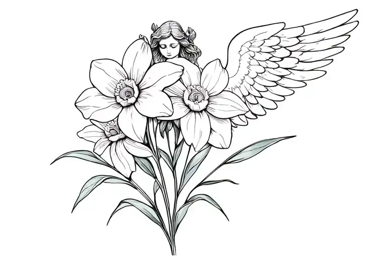 Aster And Narcissus Flower With An Angel