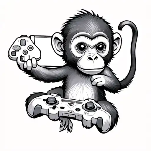 A Small Monkey Holding Gaming Controller