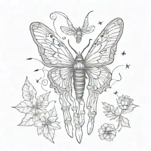 Moth And Skeleton Hand Reaching