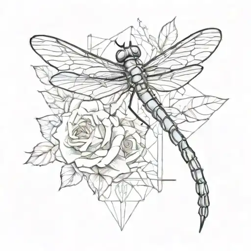 Dragon Fly With Fire And Rose Geometric Design