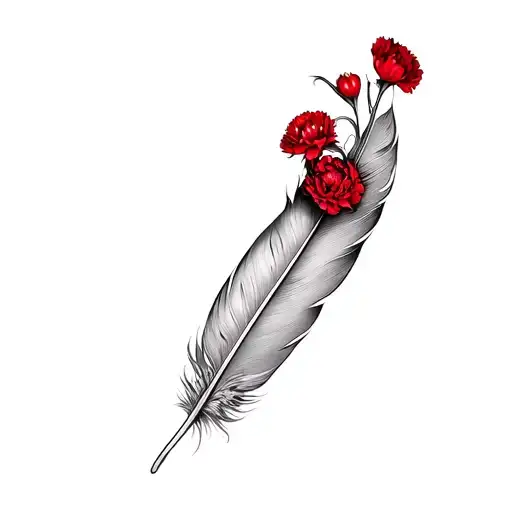 Feather And Red Carnations