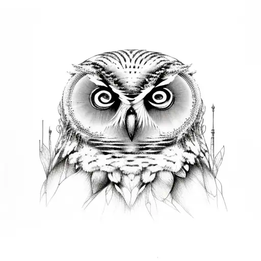 A Dreamy Design Of A Mother Owl Watching Over Her Sleeping Owlets In A Tree Hollow