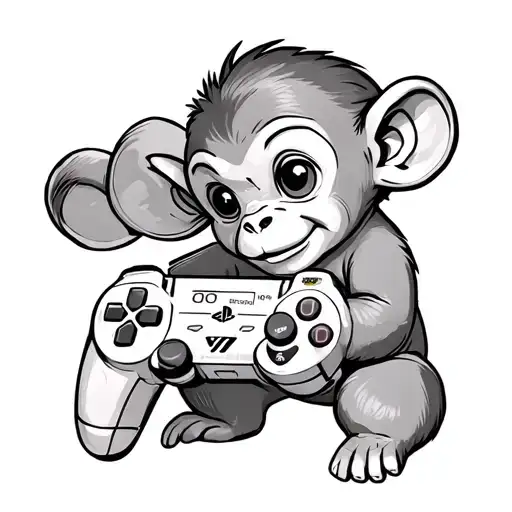A Baby Monkey Holding Playstation Controller
