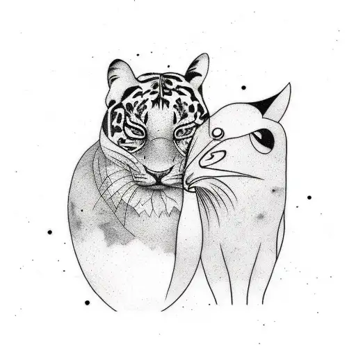 Pair Of Minimalist Tattoos Featuring Favorite Animals In A Dark Style