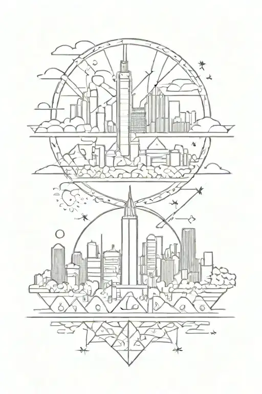 A Tattoo Of The Austin Skyline With Geometric Patterns And Arabic Motifs