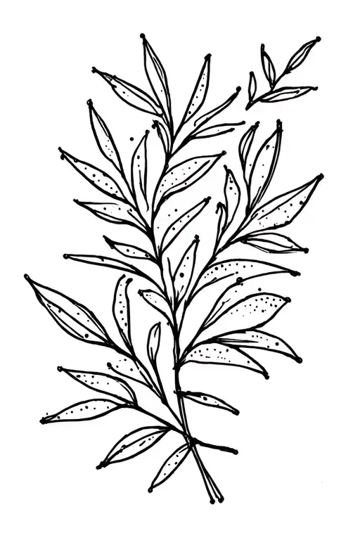 Flowy Floral Minimalistic Fine Line Dot Work Tattoo Olive Branch