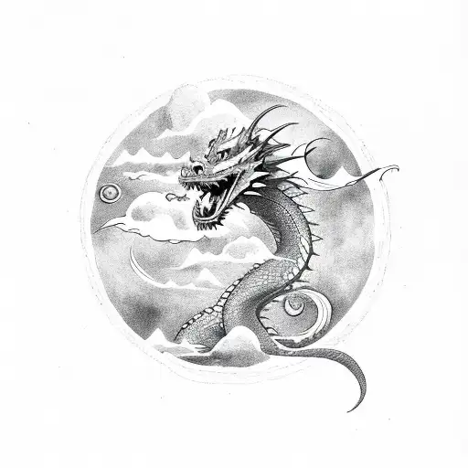 Dragon With Clouds And Stars