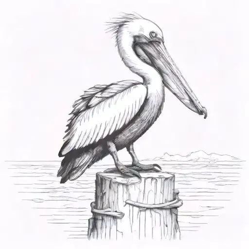 Pelican Sitting Post Fish In Mouth Open Wings Spread