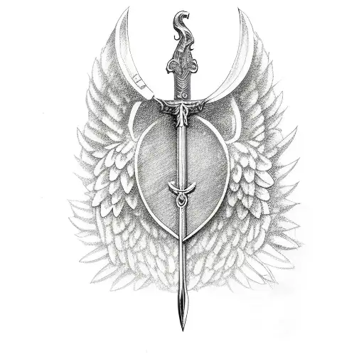 Sword With Three Hearts And Angel Wings