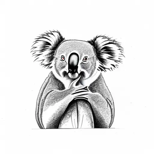 Koala Sleeping On A Tree Eating