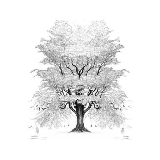 Flamboyant Tree With Red Leaves And Vine