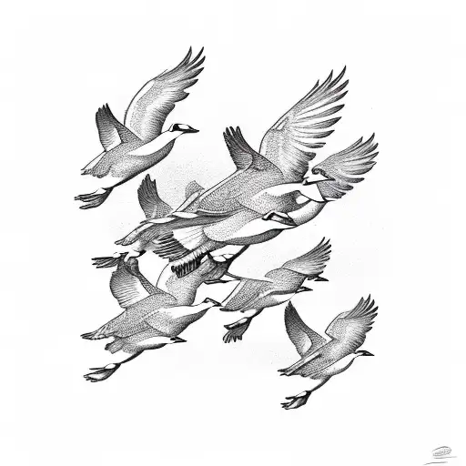 Ducks Flying In A Group