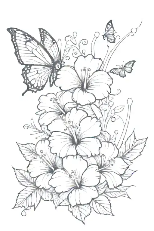 Hibiscus Flower With Music Notes And Butterlies