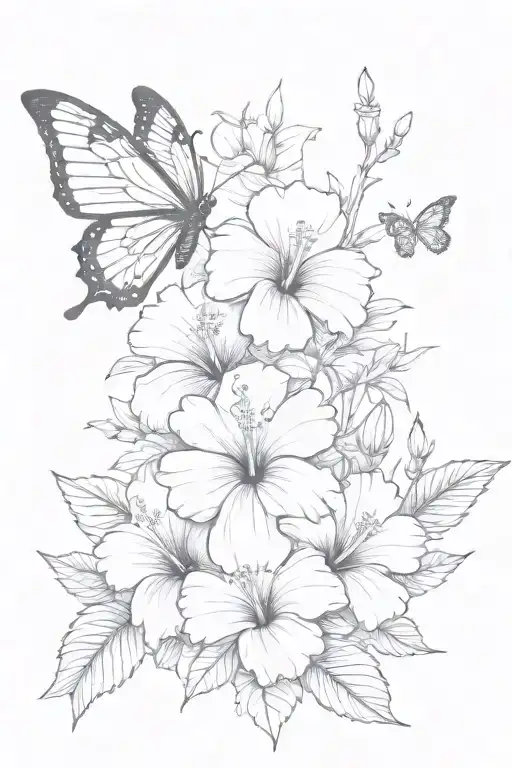 Hibiscus Flower With Music Notes And Butterlies