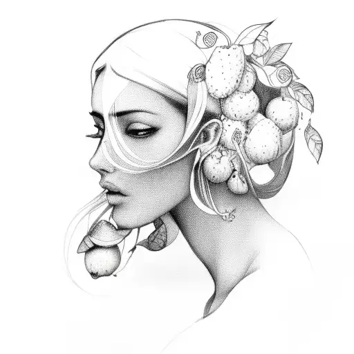 Side Profile Of A Beautiful Women With Fruit