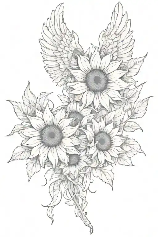Angel Wings With Sunflowers