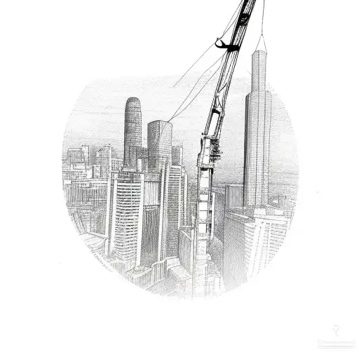 Tower Crane With A City Skyline In The Background