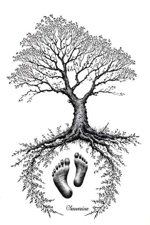 Willow Tree With Baby's Foot Print With Name