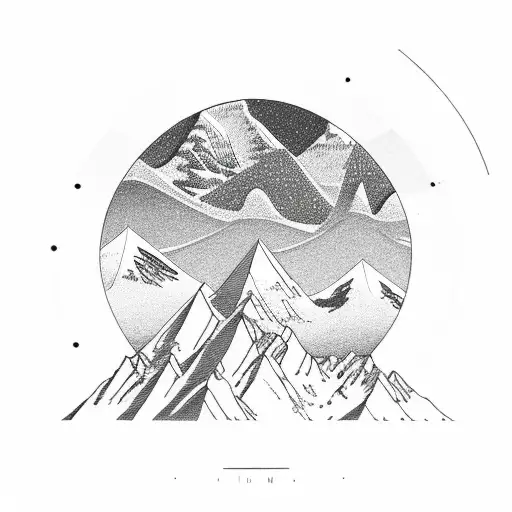 A Detailed Mountain Range With Fibonacci Spiral Overlays