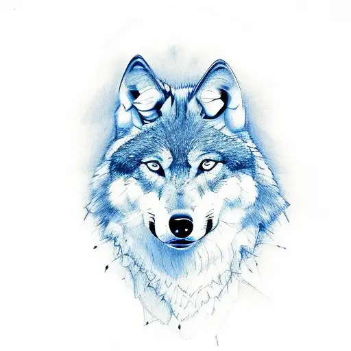 Wolf To Cover Left Hand Shoulder Blue Eyes And Sketch Line Style