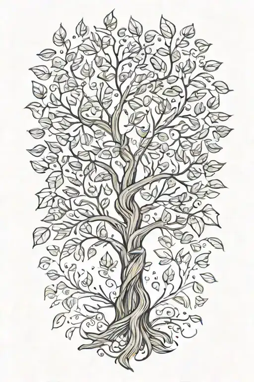 Looping Leafy Tree And Leaves Intertwined