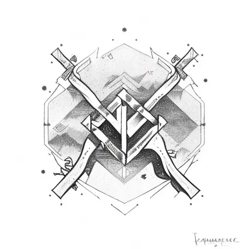 Nordic Runes And Signal With Two Raven