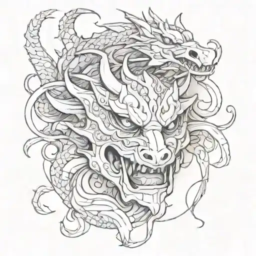 A Mask With A Dragon Passing By It