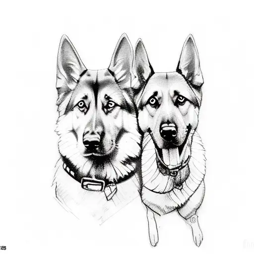 A Sketch Style Tattoo Of A German Shepherd Resting At Home With The Soldier's Wife