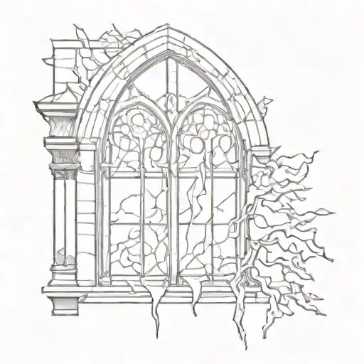 Gothic Window Showing A Lightning Bolt Outside