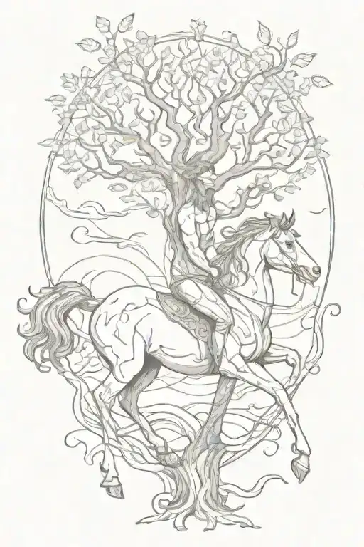 Centaur Holding Tree Of Life Intertwined