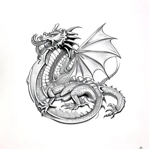 Welsh Fire Breathing Dragon With Celtic Design And Aries Ram