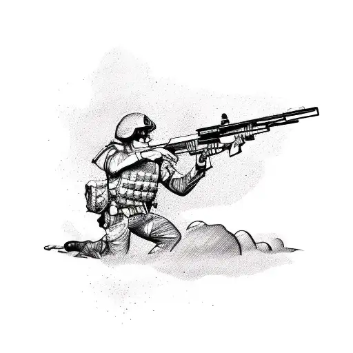 A Tattoo Of A Soldier Shooting A Gun With A Majestic Bird Flying Overhead