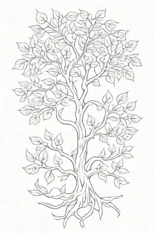 Looping Leafy Tree And Leaves Intertwined