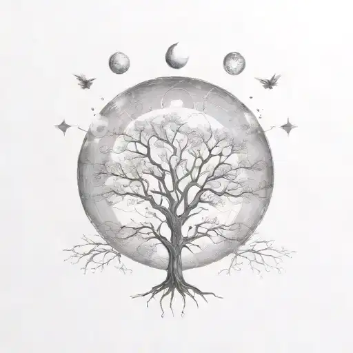 Tree Of Life Back Tattoo With Moon Phases
