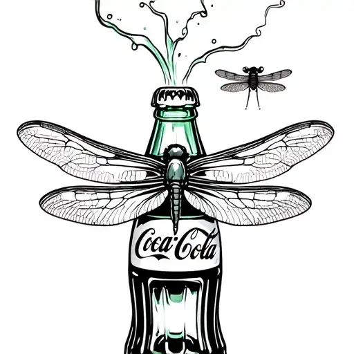 A Coke Bottle With A Dragonfly Coming Out Of The Top