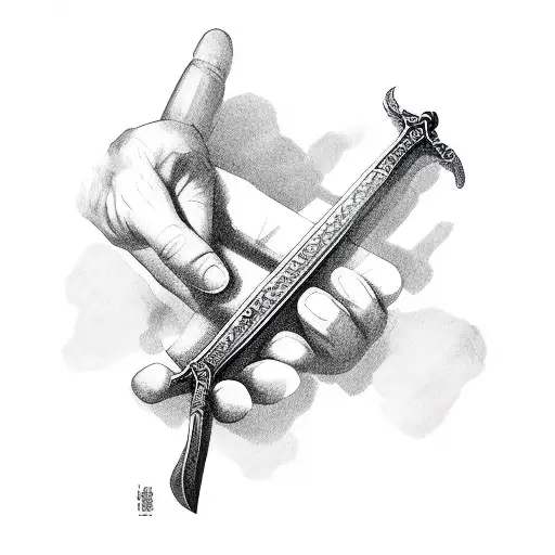 Two Hands Holding A Sword