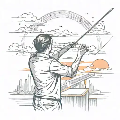 A Sketch Of A Musician Conducting An Orchestra With A Backdrop Of A Beautiful Sunset