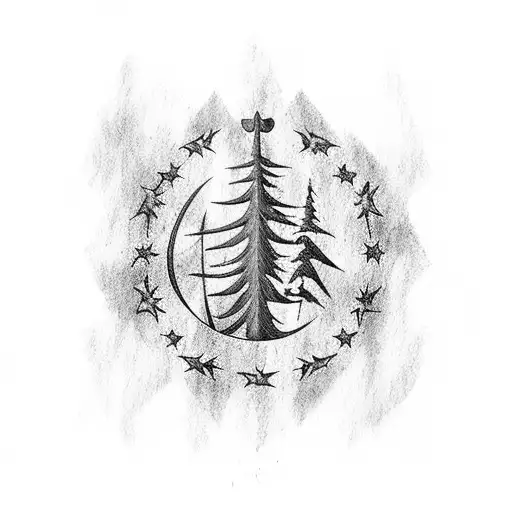 Rippled Lebanon Flag With Black Cedar Tree In The Middle