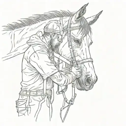 A Sketch-style Portrait Of A Vet Tending To A Wounded Horse